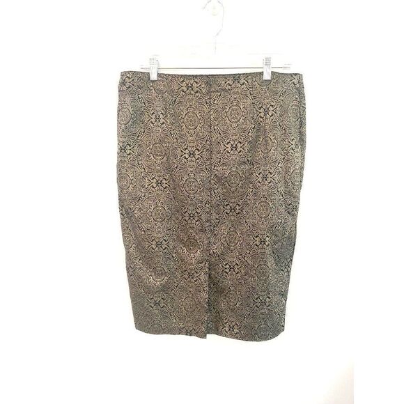Linda Matthews Black Gold Printed Pencil Skirt L - Picture 2 of 4